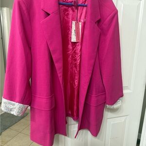 ANDREE BY UNIT Hot Pink Blazer with Shimmering Silver Cuffs